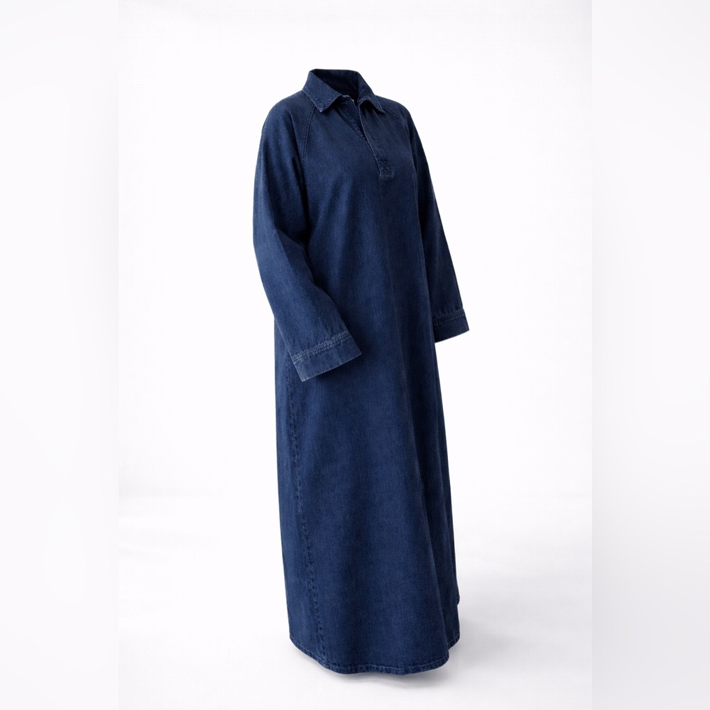 Denim Maxi Abaya Dress | 100% Cotton Jean Abaya | Long Sleeve Jean Maxi Dress